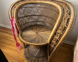 wicker chair vintage peacock baby and bridal showers DJ party equipment party planners supplies