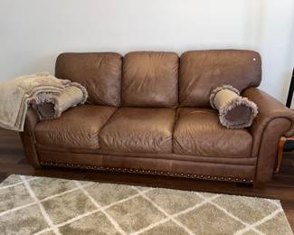 brown leather sofa studded 3 seat couch