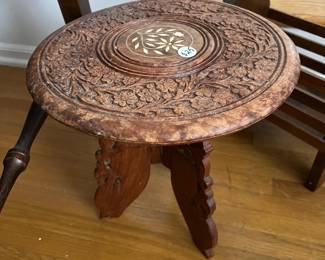 side table  intricate wood carving, possibly sheesham 