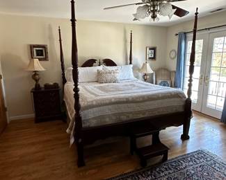 mahogany "rice carved" 4 poster bed - step up accessory sold separately.  