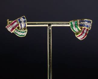 GOLD ,EMERALDS,SAPPHIRES,RUBY AND DIAMOND EARRINGS