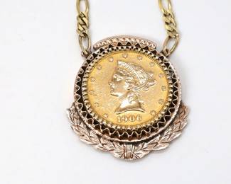 22 K COIN AND 14K NECKLACE