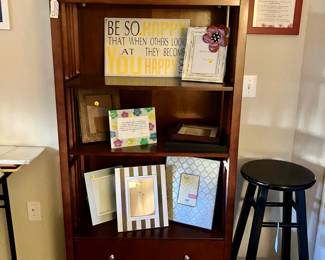 Bookcase, Frames, Art Pieces