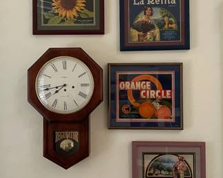 Howard Miller Regulator Clock Framed Citrus Crate Labels