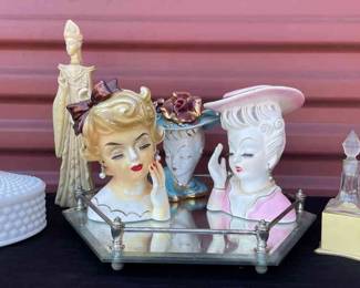 Vtg. Lady Head Planters Decor