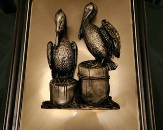 Vtge Signed 3D Art Deco Pelican Wall Art 