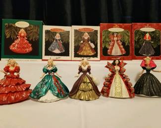 Set Of 5 Hallmark Happy Holidays Barbie Ornaments 