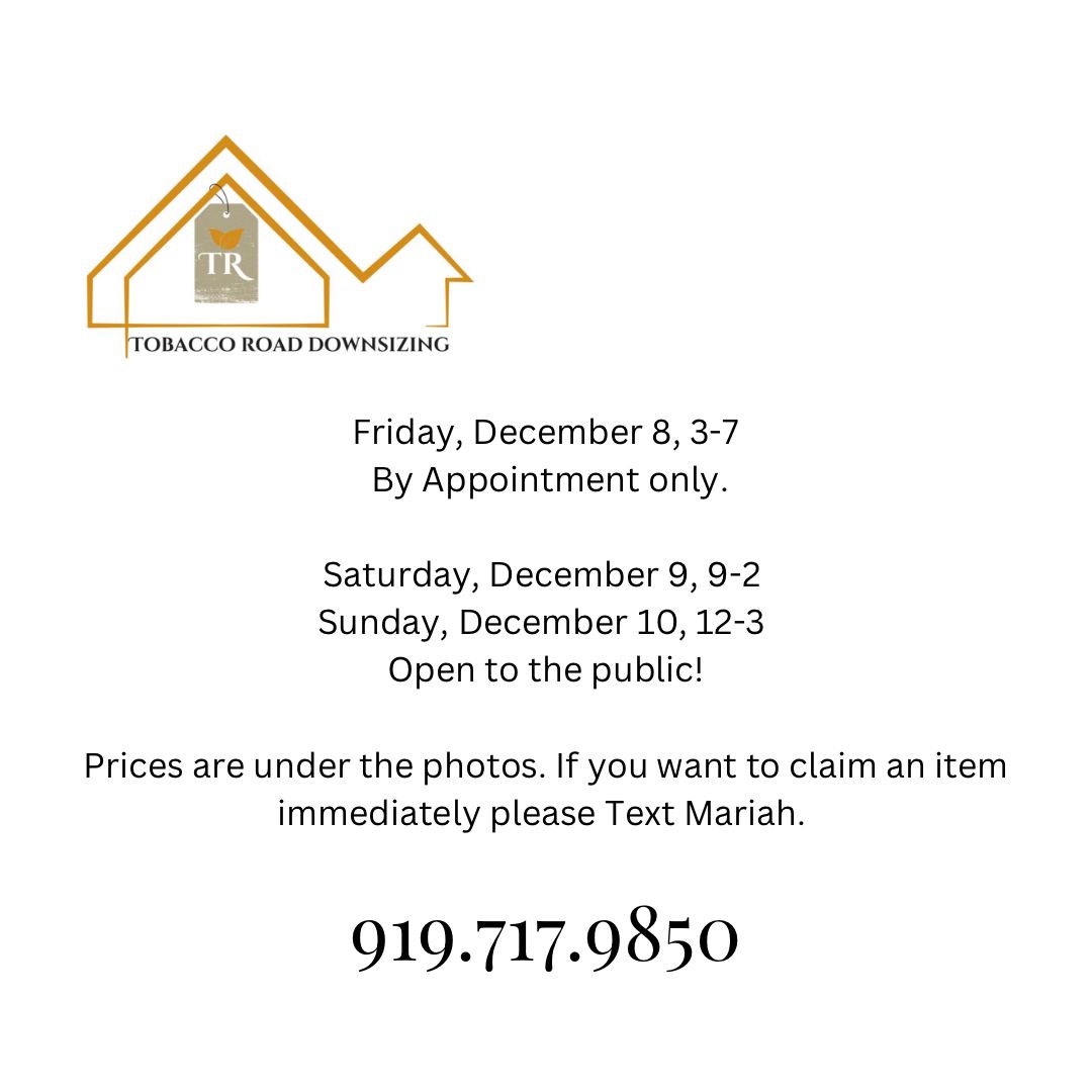Mebane Estate Sale starts on 12/8/2023
