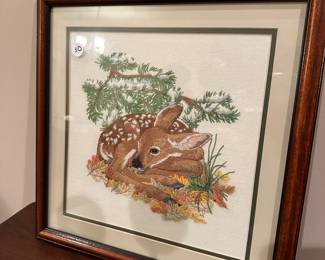 M166 - $30 framed needlepoint fawn. 