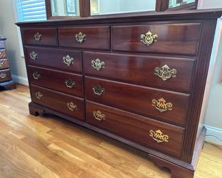 M24 - $250. Knob Creek Dresser & Mirror. Measures 5' long x 19" deep x 34" tall. With Mirror 80" tall. Has minor scratch on top. All drawers slide - overall excellent condition. 