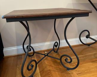 M14 - $100. Charleston Forge side table. Measures 24" square x 24" tall. Boone NC. Solid Wood top and metal base. 