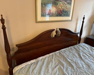 M23 - $450. Knob Creek Poster bed. Solid wood - sturdy.  Foot board has scratching (see photos). You're welcome to take the mattress but we plan to trash it. 