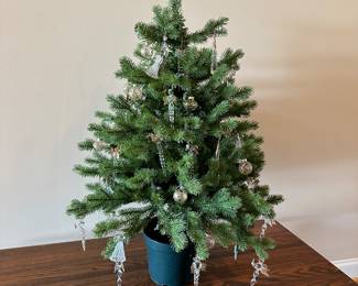 M13 - $25. Table top Christmas Tree. Measures 36" tall. Includes glass ornaments. 