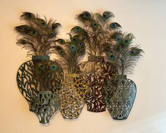 M44 - $15 metal & peacock feather wall art. 