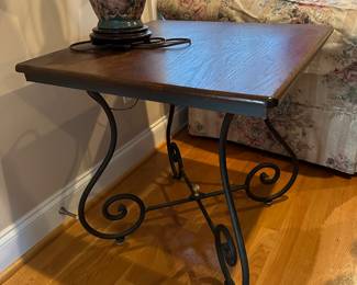 M14 - $225. PAIR. Charleston Forge side table. Measures 24" square x 24" tall. Boone NC. Solid Wood top and metal base. 