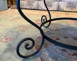 M81 - $100. Charleston Forge Round Coffee Table. Solid Wood top - metal base. Measures 38" across x 18.5" tall. 