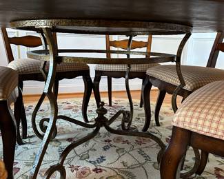 M1 - $400. Chairs are Hooker furniture. Table is unmarked. Metal base & Wooden Top. Upholstery is in great shape! Table is 5' round. 