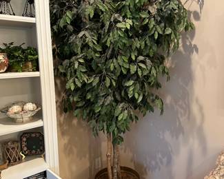 M60 - $40. Large Artificial tree with brass lion planter