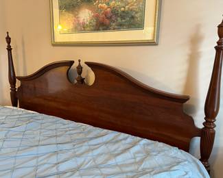 M23 - $450. Knob Creek Poster bed. Solid wood - sturdy.  Foot board has scratching (see photos). You're welcome to take the mattress but we plan to trash it. 