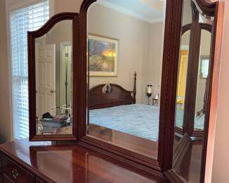 M24 - $250. Knob Creek Dresser & Mirror. Measures 5' long x 19" deep x 34" tall. With Mirror 80" tall. Has minor scratch on top. All drawers slide - overall excellent condition. 
