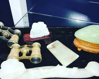 Chinese carved Jade Box, White Jade Belt Hook and vintage Opera Glasses Orlando Auction
