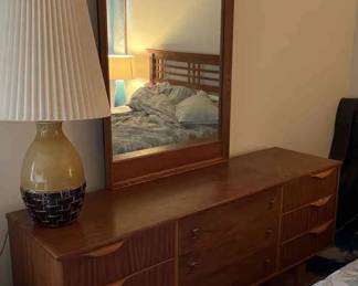 Scandinavian Dresser with Mirror And Lamp