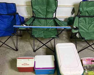 Camp Chairs, Coolers, Bocce Ball Set