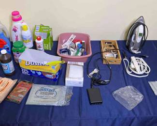 USB Charger, Iron and Cleaning Supplies