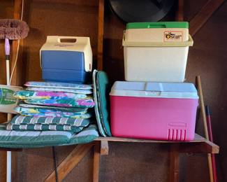 Patio cushions and picnic coolers