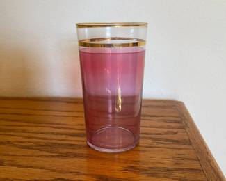 Cranberry and gold vintage drinking glasses - set of 6 with pitcher