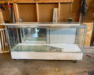 Fantastic large, lighted display case with shelf - it's on rollers for easy transport!
