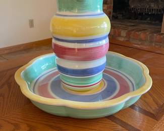 Colorful pottery water pitcher and basin 