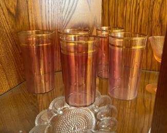 Vintage cranberry and gold drinking glasses