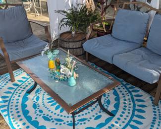 patio set includes 2 chairs, table, sofa