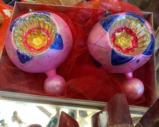 Pair of triple indents vintage Polish ornaments 5 1/2" H