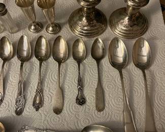 Sterling silver, including spoons and candlesticks.