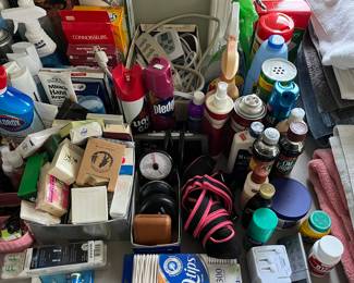 Vanity supplies and bathroom/household products.