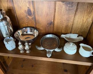 Lenox china; fun metal sea turtle bowl/dish; silverplate items.