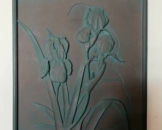 Lewellen Studio cast stone plaque — irises.