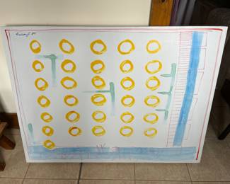 Ink on board, titled “Building,” signed by artist.