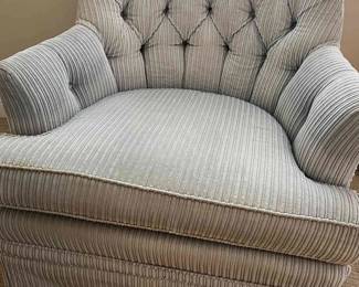 Tufted Side Chair In Blue Corduroy Fabric