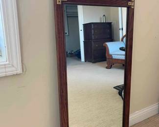 Mirror Framed In Wood With Metal Accents