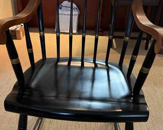 Wood Desk Chair Painted In Black With Gold Accents