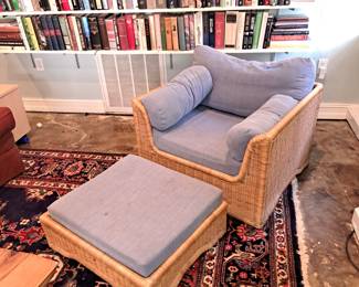 Wicker chair shown with matching ottoman