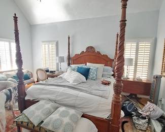 Four poster bed, ornate carving