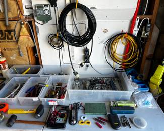 Misc. Tools. Craftsman screwdrivers, sockets. Extenion cords, measuring tapes, and more. Ryobi battery operated weed wacker