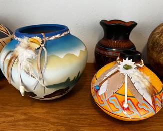 Decorative Native American Pottery. Black pottery vase is a authentic Navajo pottery vase