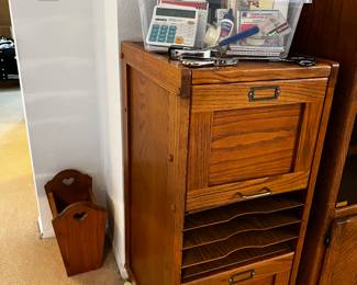 Vintage Oak rolling file cabinet