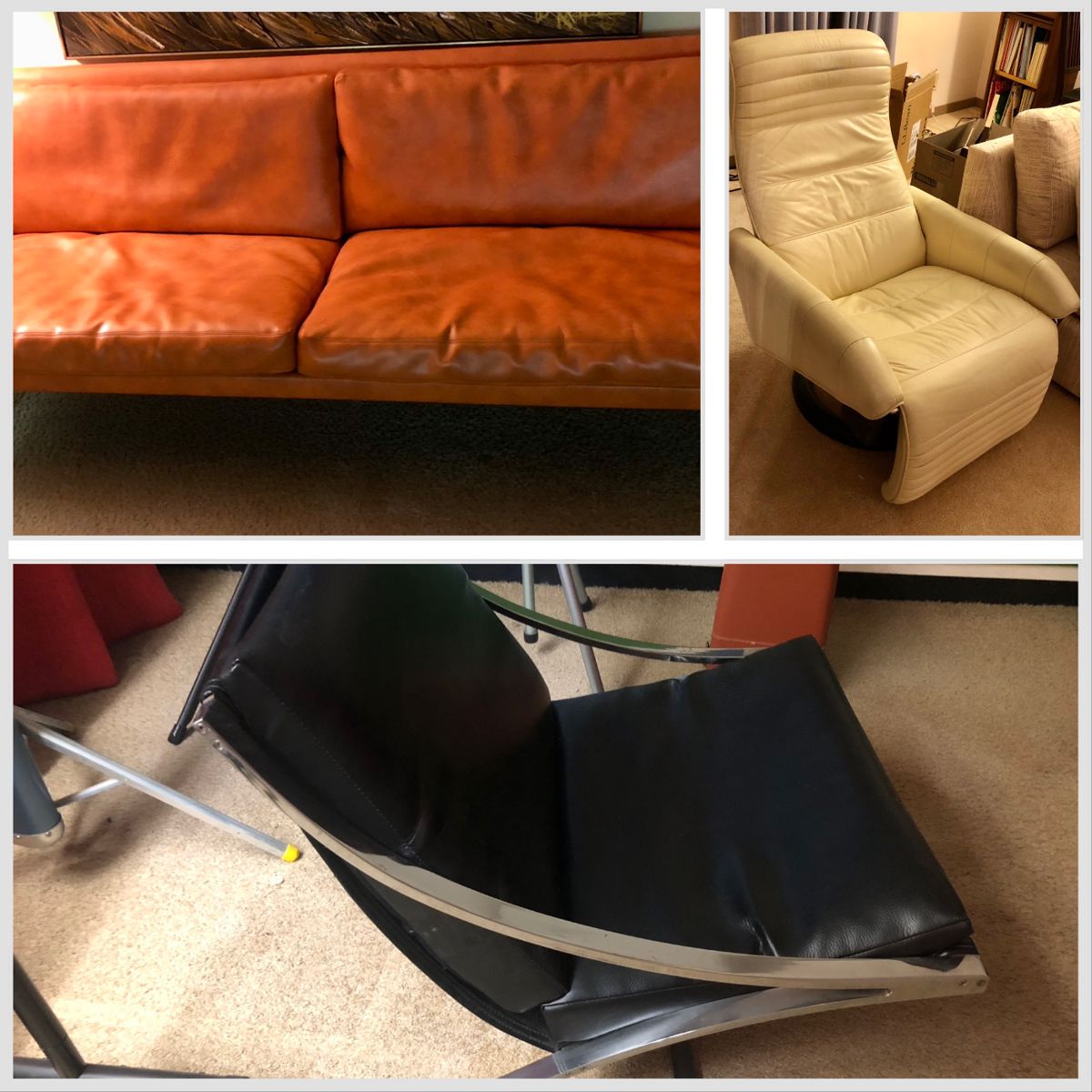 Dux Design Sofa, "Action Reccliner" designed by Steen Ostergard for Bramin Mobler and Charlton Company Barcelona Chair. All vintage in excellent condition