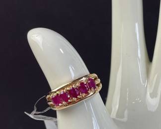 14K Gold with 5 Faceted Rubies Ring Band * Jewelry